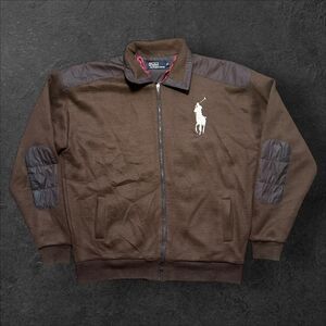 Rare Polo Ralph Lauren Knit Bomber Jacket 3XL Brown Nylon Trim Lined Vintage